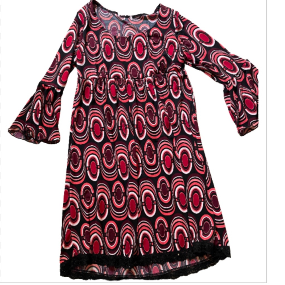 bell sleeve baby doll dress beaded lace bottom size m